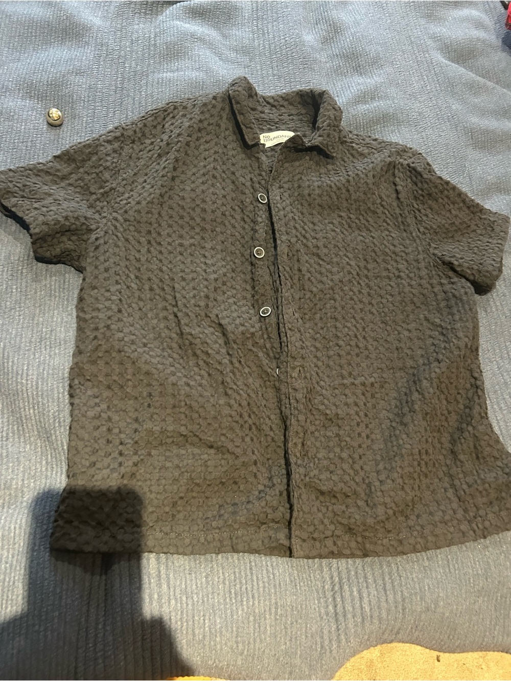 No Boundaries Black Textured Short-Sleeve Button Jacket
